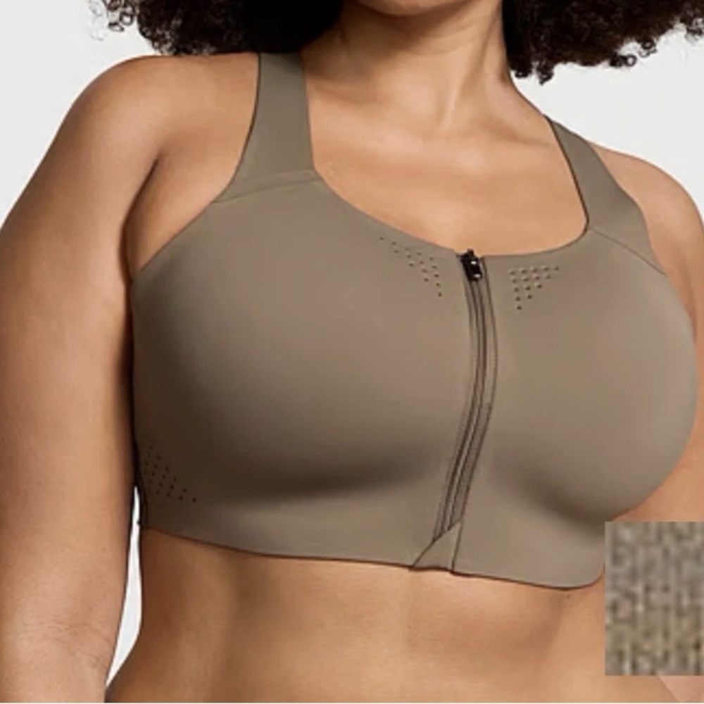 Victoria's Secret Front-Zip Sports Bra — Taupe